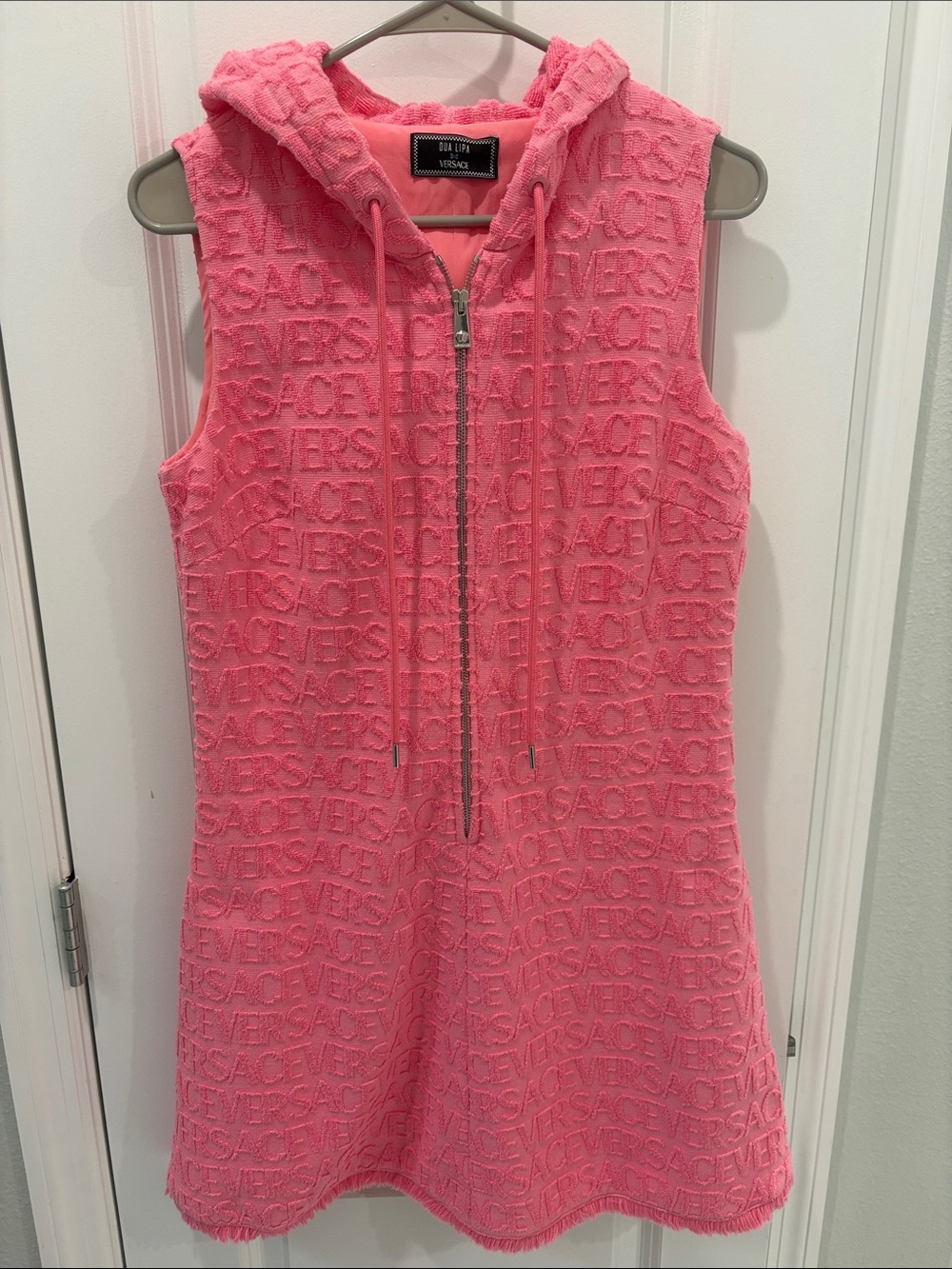 Versace Hot Pink Hooded Terry Zip Dress